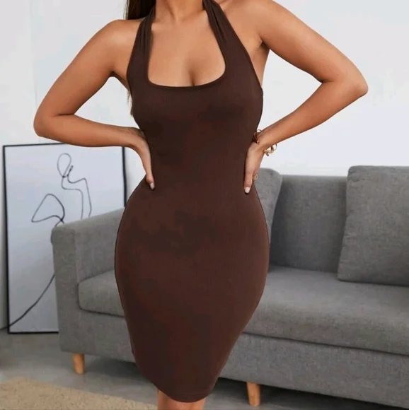 Halter Ribbed Backless Dress - Picture 2 of 2